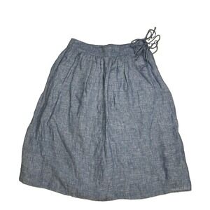 J.Crew Linen Chambray Skirt Sz 6 A-Line Preppy Coastal Grandmillennial Blue Bows